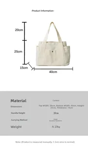 Size diagram of a large white canvas tote bag showing dimensions 40x25x15cm with handle height