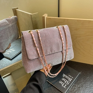 Pink purple glitter tote bag with golden chain strap and textured sequin finish
