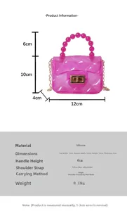 Tableau des tailles détaillé pour mini sac rose en silicone avec poignée en perles