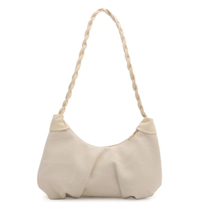Chic pleated cream hobo bag with woven strap design for elegant women fashion