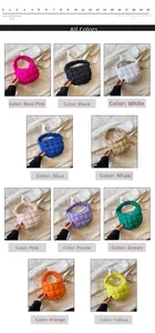 Detailed view of mini quilted cloud handbag in ten vibrant colors with size reference