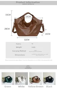 Detailed dimension chart for large PU leather crescent tote bag with 4-color options