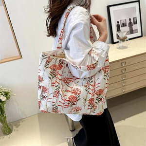 Borsa Tote in Tela da Donna di Grande Capacità Borsa a Tracolla con Stampa Floreale Vintage Borsa da Shopping Pendolare in Stile Coreano per Scuola