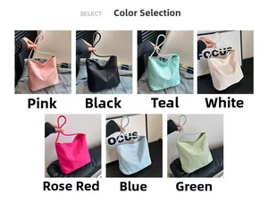 Detailed grid showing seven vibrant colors of minimalist nylon tote bags for women