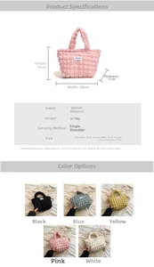 Guide des dimensions du sac à bandoulière gaufré avec détails de taille et de poids