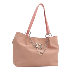 Grand sac cabas rose avec pendentif papillon argenté et doubles chaînes en métal