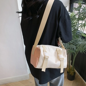 Fashion Women Nylon Patchwork Cylindrical Crossbody Bag Street Casual Shoulder Bag With Adjustable Strap Commuting Bag