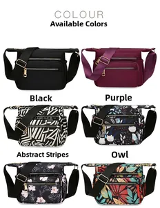 Detailed grid view of lightweight nylon crossbody bags in various floral and solid patterns