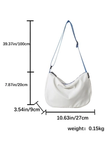 Detailed dimension guide for white canvas crossbody bag showing 27x20x9cm size