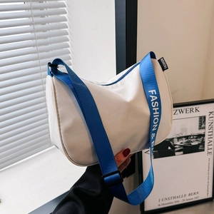 Women Minimalist Polyester Crescent Crossbody Bag With Wide Letter Print Strap Large Capacity Casual Travel Shoulder Bag