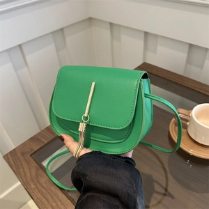 Women Mini Saddle Shoulder Bag Fashion PU Leather Small Square Crossbody Bag With Metal Tassel Flap Cover Solid Color Purse