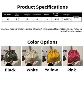 Tableau des tailles et dimensions pour le sac seau en dentelle fleurie en quatre couleurs