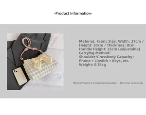 Detaillierte Größenangaben der weißen Schultertasche mit Waffelstruktur und Schleife