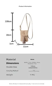 Spécifications détaillées de taille pour un sac de téléphone tissé avec dimensions et traits