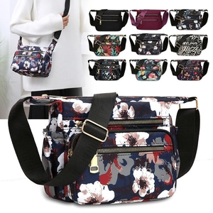 Women Lightweight Nylon Floral Crossbody Bag Multi Pocket Waterproof Shoulder Bag Casual Fashion Dumpling Handbag Daily Travel