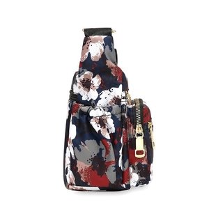 Floral nylon crossbody bag for women with adjustable strap and golden zippers side pocket
