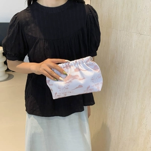 Chinese landscape nylon tote bag with pink mountain and cloud print for women