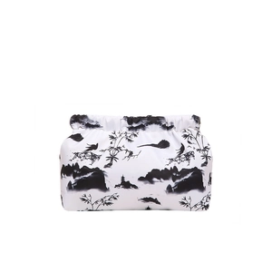 New Chinese landscape ink painting nylon cloud bag with minimalist mountain and bird print