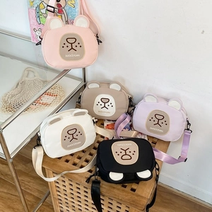 Cute cartoon bear canvas crossbody bags for kids and teens in five vibrant colors