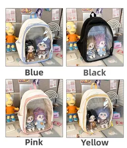 Four colors of transparent ita bags for dolls in blue black pink and yellow versions