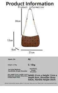 Paramètres de taille détaillés et texture cuir PU du sac croissant marron monogramme