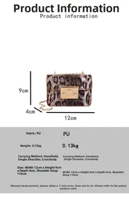 Specifiche dettagliate delle dimensioni per mini borsa leopardata con catena dorata