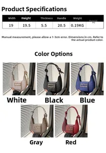 Detail specifications of crocodile texture PU handbag with dimensions and five color options