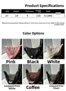 Guide des tailles et détail des sacs croissants aux motifs fraises et léopard tendance