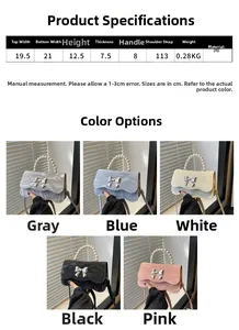 Größentabelle und Farbauswahl für die Schleifenhandtasche aus PU-Leder und Abmessungen