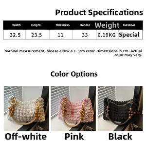 Detailed size specifications for the pleated bubble textured shoulder bag with wooden beads