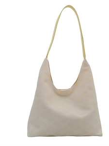 Chic cream white textured tote bag with pale yellow shoulder straps for daily commute