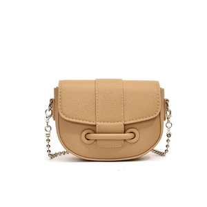 Chic beige saddle crossbody bag with lychee texture and silver chain strap for women