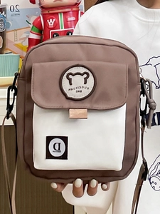 Cute Bear Nylon Crossbody Bag Women Small Square Shoulder Bag Korean Student Travel Messenger Bag Casual Daily Handbag