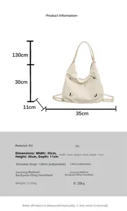 Tableau détaillé des dimensions pour le sac fourre-tout blanc papillon en cuir PU