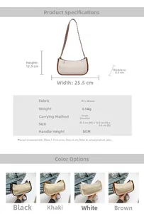 Vista dettagliata della borsa a spalla intrecciata con misure 25,5x12,5 cm e materiali