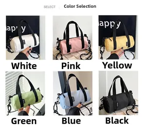 Collage de mini sacs cylindre en nylon en six couleurs avec des sangles tissées