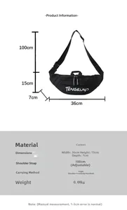 Detailed size specifications for the lightweight outdoor canvas chest bag with adjustable strap