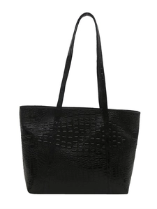 Classic black crocodile embossed tote bag with double shoulder straps in a minimalist design