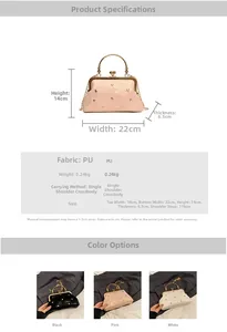 Detailed size and specification chart for the metal chain handbag with heart rivets
