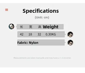 Detaillierte Größenspezifikationen für Nylon-Tragetasche mit Maßen 42x18x32cm