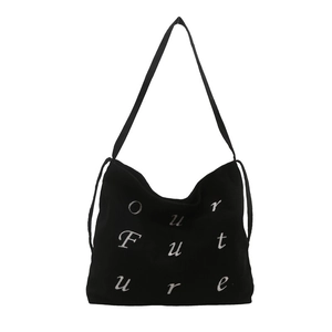 Large capacity black knit tote bag with white Our Future embroidered letters for students
