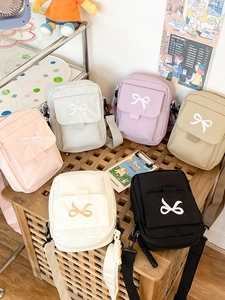 Japanese Style Cute Bow Embroidery Nylon Crossbody Bag For Women Student Mori Girl Simple Small Square Commuter Shoulder Bag