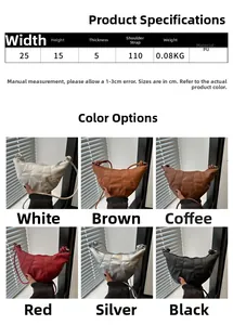 Spécifications de taille et six variantes de couleur du sac à bandoulière croissant