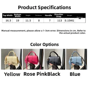 Detailed size specifications and color options for the stylish PU leather crossbody bag