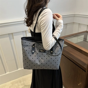 Chic grey canvas tote bag with black polka dot pattern for women casual daily use
