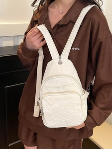 Women Korean Style Mini Backpack Simple Wrinkled Texture PU Leather Chest Bag Multi Zipper Casual Crossbody Shoulder Bag