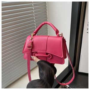 Detailed macro view of the rose pink mini crossbody bag with gold metallic buckles