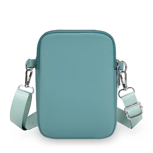 Lake blue mini nylon crossbody phone bag with multi-layer zippers and adjustable strap