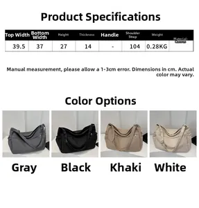 Size guide for large canvas bucket bag showing dimensions in cm for shoulder and crossbody use