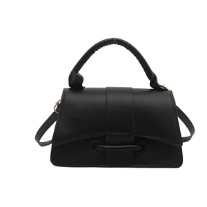 Minimalist black PU leather crossbody bag with pleated handle and removable shoulder strap